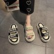 画像3: pearl velcro sandals  slippers  パール付きベルクロ厚底プラットホームサンダル  スリッパ (3)