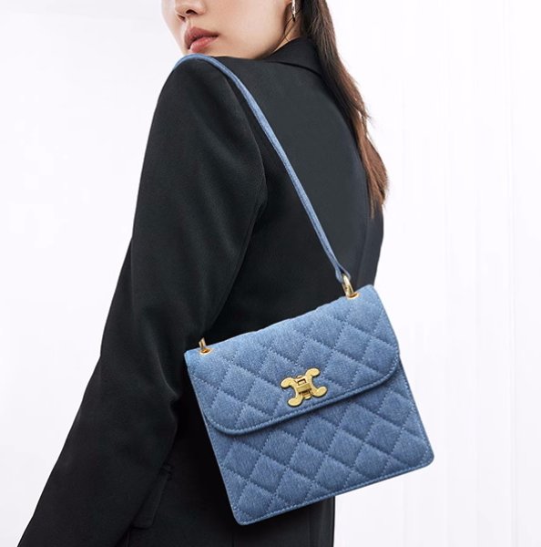 Quilted denim shoulder crossbody pochette tote bag キルティング