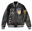 画像1: genuine leather stadium jacket baseball uniform jacket blouson MA1　 ユニセックス 男女兼用本革レザーエンブレムスタジアムジャンパー スタジャン MA-1 ボンバー ジャケット ブルゾン (1)