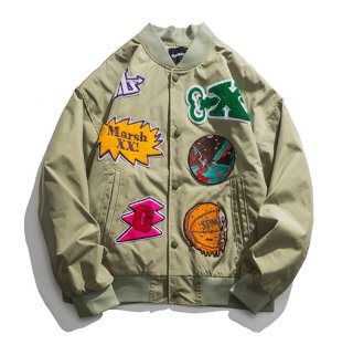 Colorful emblem leather sleeve BASEBALL JACKET baseball uniform jacket  blouson ユニセックス 男女兼用カラフルエンブレムスタジアムジャンパー スタジャン MA-1 ボンバー ジャケット ブルゾン - CREA  WEB SHOP |クレアウェブショップ