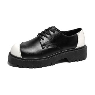 Lace-up platform square head derby shoes LEATHER SLIP-ONS loafers 
