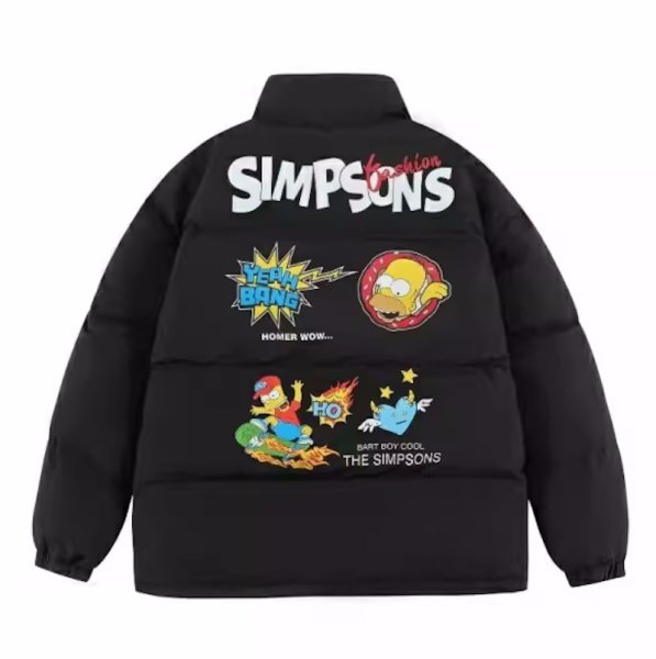 画像1: simpson family pattern letter printdown jacketsdown  jacket　ユニセックス 男女兼用シンプソンファミリーパターンレタープリントダウンコートジャケット ブルゾン　 (1)