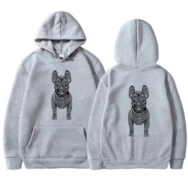 画像1: Bulldog Dog Print Long Sleeve  hoodie sweatshirt 　ユニセックス男女兼用 ブルドッグ犬プリントフーディパーカースウェット  トレーナー (1)