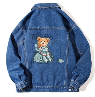 unisex pooh embroidery Denim Jacket G Jean ユニセックス 男女兼用熊 