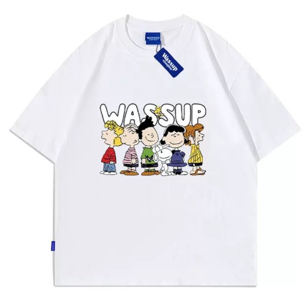 画像1: WASSUP snoopy round neck short sleeve T-shirt　 ユニセックス男女兼用WASSUPワズアップスヌーピープリント半袖 Tシャツ (1)