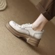 画像4: Women’s leather thick-soled lace-up loafers shoes 　ウイングチップ厚底プラットフォームレースアップレザーローファーシューズ (4)