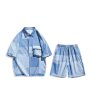 画像1: 24 Unisex  Stripe Short Sleeve Shirt + Short Pant Set up Matching Set  ユニセックス 男女兼用 ストライプ マッチングセット  セットアップ 上下 (1)