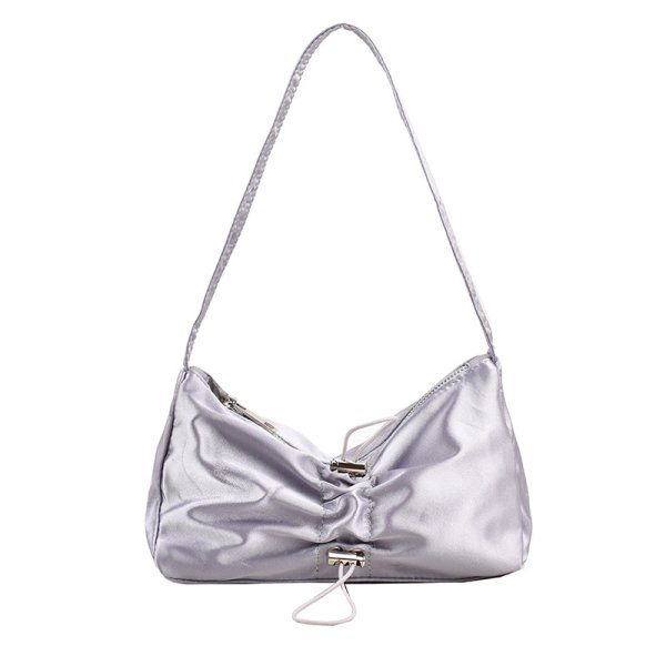 画像1: Unisex bow design drawstring pleated shoulder tote bag 　ユニセックス　男女兼用 巾着リボンアンダーアームトートショルダートートバッグ (1)