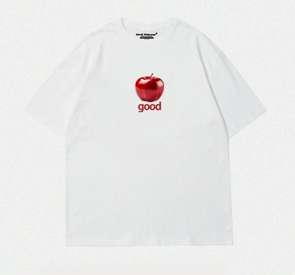 画像1:  Unisex Apple & GOOD logo T-shirt  ユニセックス 男女兼用 アップル＆GOODロゴ Tシャツ 可愛いデザイン (1)