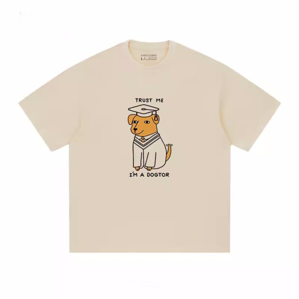 画像1: Unisex Doctor Dog & Duck Print Short Sleeve T-Shirt　ユニセックス 男女兼用 doctor博士 dogドッグ犬&アヒルプリント 半袖T シャツ (1)