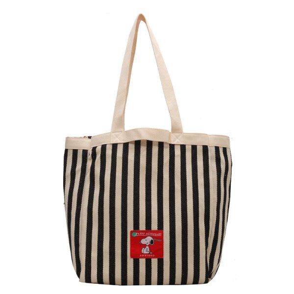 画像1: Unisex  striped canvas large capacity Snoopy tote bag  shoulder  shopping handbag　ユニセックス　男女兼用キャンバスストライプ ボーダー スヌーピートートショルダースバッグ (1)
