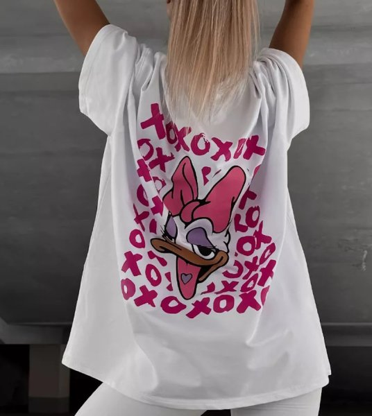 画像1: Daisy duck back print Short sleeve round neck T-shirt　ユニセックス男女兼用デイジーダックバックプリントラウンドネック 半袖Tシャツ (1)