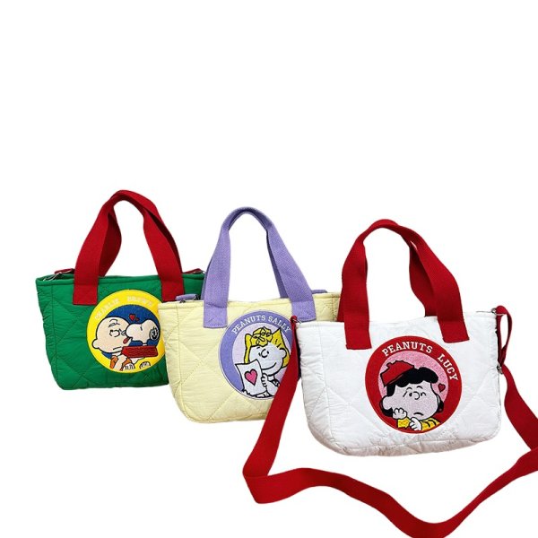 画像1: Peanuts Snoopy Nylon Quilted Hand Tote Shoulder Bag スヌーピー  ピーナッツ ナイロン　キルティング　ハンド　トート　ショルダー　バッグ (1)