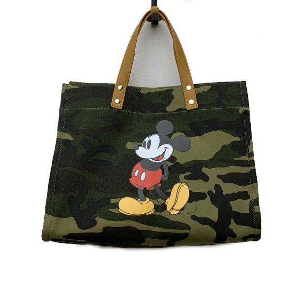 画像1: Unisex Mickey Mouse Camouflage Army Green Tote Shoulder Bag shopping handbag　ユニセックス　男女兼用ミッキーマウス　ミッキー迷彩カモフラージュアーミートートショルダーショッピングエコバッグ (1)