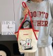 画像8:  Snoopy Canvas Bucket Tote Shoulder Crossbody Bag Shopping Bag　スヌーピーキャンバスバケットトートショルダークロスボディーバッグ (8)