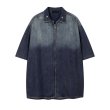 画像1: Unisex zip-up high street gradient wash denim short sleeve shirt　男女兼用 ユニセックスジップアップグラデーションウォッシュデニム半袖シャツジャケット (1)