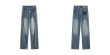 画像6:  Unisex Straight-leg washed denim pants Jeans  ユニセックス 男女兼用 ストレートワイドフリンジデザイン デニムジーンズ (6)