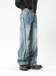 画像2:  Unisex Straight-leg washed denim pants Jeans  ユニセックス 男女兼用 ストレートワイドフリンジデザイン デニムジーンズ (2)