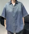 画像3: Unisex zip-up high street gradient wash denim short sleeve shirt　男女兼用 ユニセックスジップアップグラデーションウォッシュデニム半袖シャツジャケット (3)