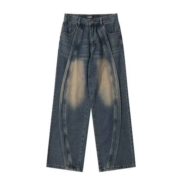 画像1:  Unisex Wave Washing Denim Heavyweight High-end Splice Jeans ユニセックス 男女兼用 ウェーブ ウォッシング デニムジーンズ (1)