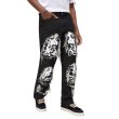 画像2: Unisex Damaged Skull Girl Printed Jeans Denim Pants  男女兼用 ユニセックス ダメージ加工　クラッシュ加工　スカル　ガール　プリント　デニム　ジーンズ　パンツ (2)