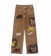 画像3:  Unisex  Hip Hop Splash Ink Butterfly Patch Straight Jeans　ユニセックス 男女兼用  ヒップホップ スプラッシュ インク バタフライ パッチ ストレートデニムジーンズ (3)