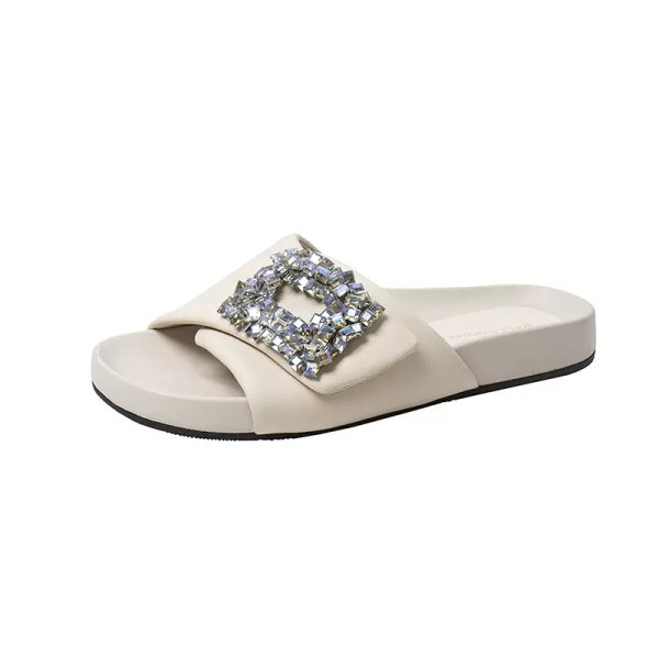 画像1: Rhinestone Flat Sandals Slippers　ユニセックス 男女兼用プラットフォームラインストーンサンダル スリッパ (1)