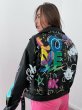 画像2: Women's  Graffiti Print Lapel Leather Jacket Riders　落書きグラフィックプリントラペルレザージャケットライダース　コート ジャケット 　 (2)