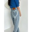 画像4: Heart pocket wide denim pants  Jeans 　レディース ハートプリント　デニム　ジーンズ (4)