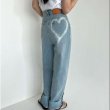 画像2: Heart pocket wide denim pants  Jeans 　レディース ハートプリント　デニム　ジーンズ (2)