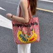 画像4: Fruit Killer Stripe Large Capacity Canvas Shoulder Portable All-match Tote Shoulder Eco Tote Shopping Bag　男女兼用　折りたたみ　持ち運び便利　ストライプ＆フルーツ　エコ　トート　ショッピング　マイ　バッグ (4)