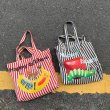 画像9: Fruit Killer Stripe Large Capacity Canvas Shoulder Portable All-match Tote Shoulder Eco Tote Shopping Bag　男女兼用　折りたたみ　持ち運び便利　ストライプ＆フルーツ　エコ　トート　ショッピング　マイ　バッグ (9)