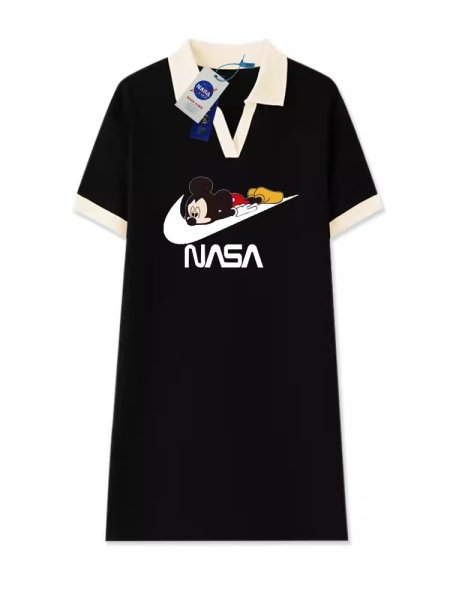 画像1: New 24 Mickey Mouse × NASA Sleep on Swoosh Long Length Tee T shirt Dress レディース　ミッキーマウス×ナサ　スリープ　オン　スウッシュ　デザイン　ロング丈　Tシャツ　ドレス　ワンピース (1)