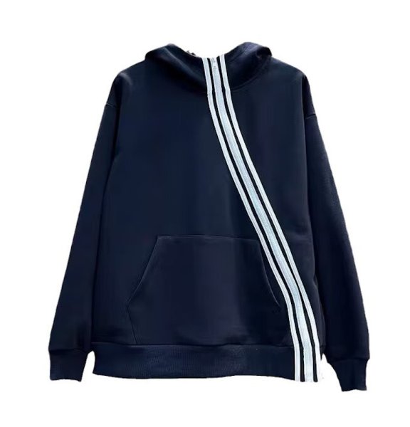 画像1: Unisex Three Stripe Diagonal Zipper Hoodie Jacket,　 男女兼用  斜めジップアップ3ラインフーディ　パーカー (1)