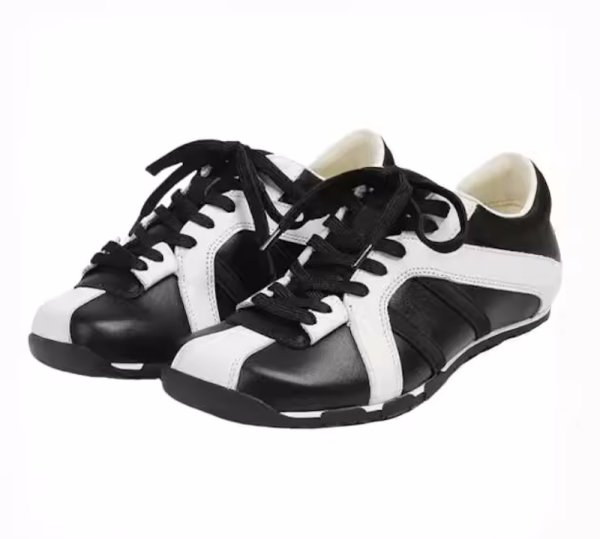 画像1: Square Toe Zebra Color Matching Lace-Up Leather Sneakers　スクエアトゥ ゼブラカラーマッチング レースアップレザースニーカー　シューズ　スニーカー (1)