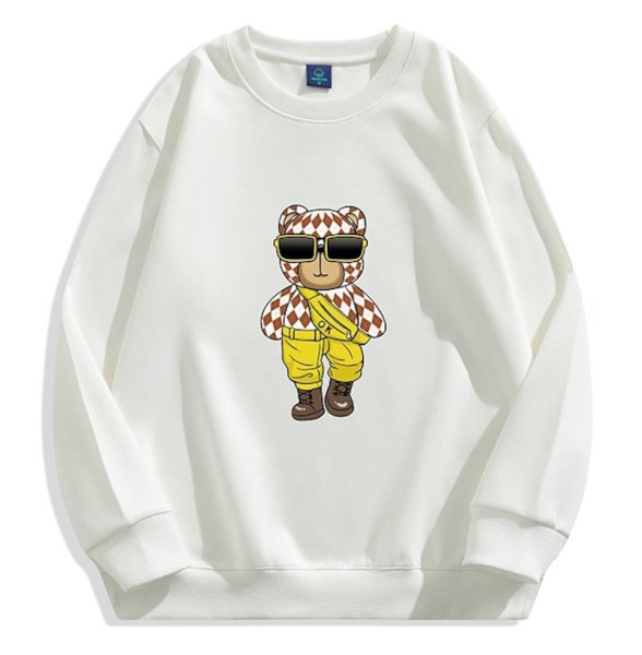 画像1: Unisex Argyle sunglasses bear print sweatshirt 　 男女兼用　ユニセックス  プリントアーガイルサングラスベア スウェットトレーナー (1)