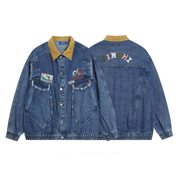 画像1: Unisex washed patch embroidered denim jacket 　 ユニセックス 男女兼用デニムエンブレム＆刺繍ジャケット ブルゾンGジャン (1)