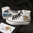 画像4: Men's high cut lace-up Tom and Jerry Sneakers shoes ユニセックス男女兼用 キャンバス ハイカット レースアップ ハイトップ トムとジェリースニーカー (4)