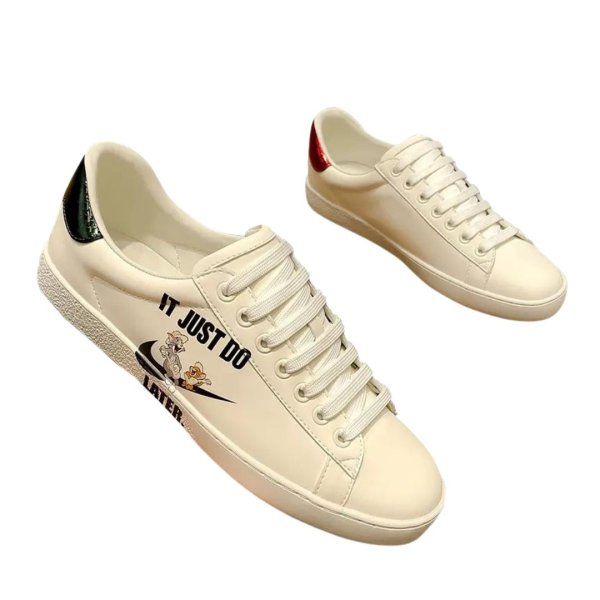 画像1: 24 Unisex Mens Tom and Jerry Paint Leather  Ace stripes mark sneakers ユニセックス メンズ 本革 レザー ライン入り エース トムとジェリー ペイント レースアップ スニーカー (1)