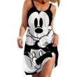 画像1: Women's Mickey and Minnie mouse comic cartoon printed Cami Tank Dress  ミッキー ミニー グラフィックペイント キャミソール ワンピース ドレス　オーバーサイズ (1)