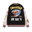 画像2: Unisex Surf Emblem Splicing Baseball Uniform Jacket Stadium Jacket Stadium Jumper 　 ユニセックス 男女兼用サーフ刺繍スタジアムジャンバー スタジャン MA-1 ボンバー ジャケット ブルゾン (2)