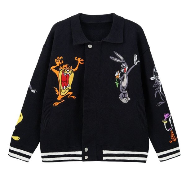 画像1: Bugs Bunny Knit Zip Up Jacket baseball uniform jacket blouson ユニセックス 男女兼用 バックスバニーニット ジップアップジャケット スタジアムジャンパー スタジャン ブルゾン (1)