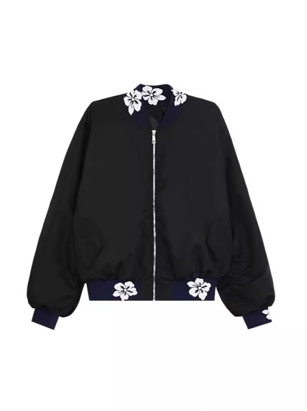 画像1:  Hibiscus Jacquard Flight Jacket Bomber MA-1 flight jacket blouson ユニセックス 男女兼用ハイビスカスジャガードフライトジャケットボンバーMA-1 ジッパージャンパー スタジャン ブルゾン (1)