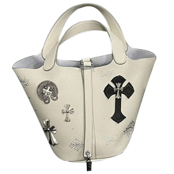 画像1: Metal Cross & Cross Paint Bucket Leather Tote Bag　メタルクロス＆クロスペイントバケットレザートートバッグ (1)