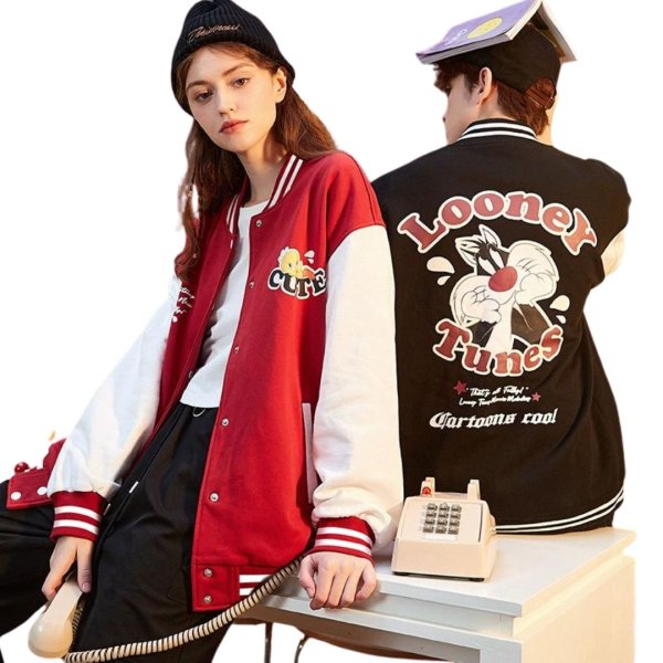 画像1: Looney tunes Tweety Sylvester Cats Stadium jacket BASEBALL JACKET baseball uniform jacket blouson  ユニセックス 男女兼用 ペア ルーニー・テューンズ トゥイーティー & シルベスター・キャット スタジアムジャンパー スタジャン MA-1 ボンバー ジャケット ブルゾン (1)