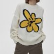 画像3: Flower motif knitted round neck sweater　男女兼用ユニセックスフラワーモチーフ編み込みクールネックセーター ニット (3)