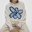 画像4: Flower motif knitted round neck sweater　男女兼用ユニセックスフラワーモチーフ編み込みクールネックセーター ニット (4)