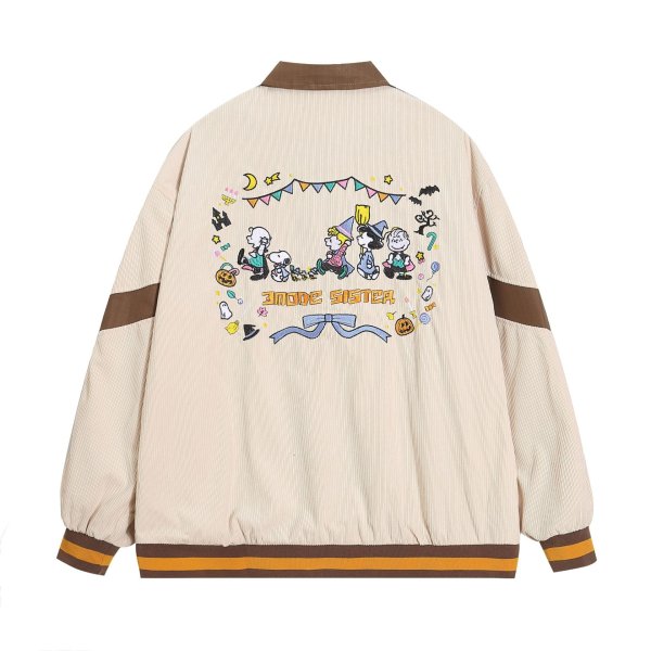 画像1: 3 MODE SISTER Vintage Snoopy corduroy embroidery jacket embroidery baseball uniform jacket blouson ユニセックス 男女兼用 ヴィンテージ 古着風 スヌーピー コーデュロイ 刺繍 ジャケット スタジアムジャンパー スタジャン ジャケットブルゾン (1)