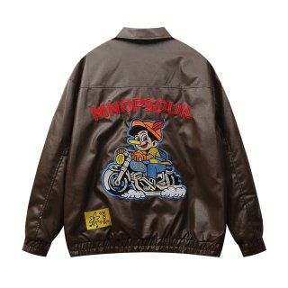 Looney Tunes Bugs Bunny Vintage Western Cowboy Leather Brown Button Up  Jacket ユニセッ クス男女兼用 ヴィンテージ風 バックスバニー レザージップアップ ジャケット スタジアムジャンパー スタジャン ブルゾン