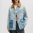 画像5: Washed denim contrast color mid-length loose vintage casual jacket G-jeans coat　 ユニセックス 男女兼用 ウォッシュデニムコントラストカラーミッドレングスルーズヴィンテージカジュアルジャケットGジャン コートトップス (5)